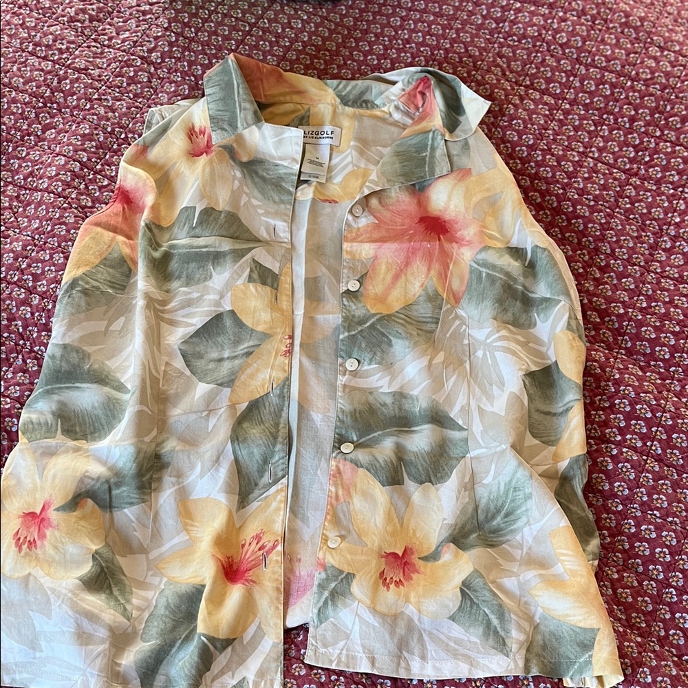 Floral Button-Up Lightweight Jacket - Yellow & Green VINTAGE